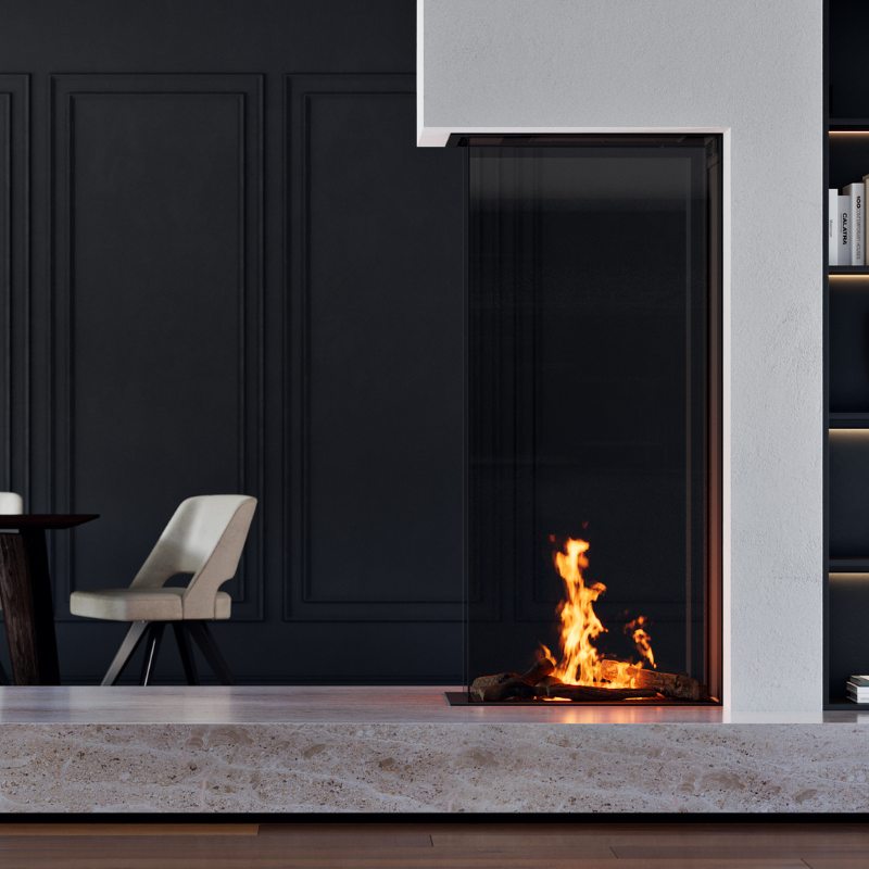 Real flame bioethanol fireplace in luxury interior