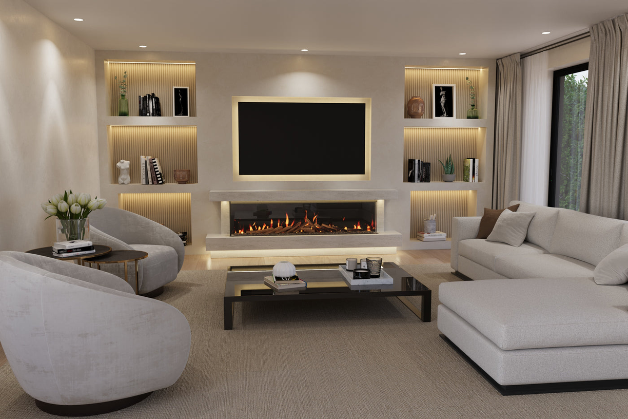 Luxury electric fireplace suite in modern living room
