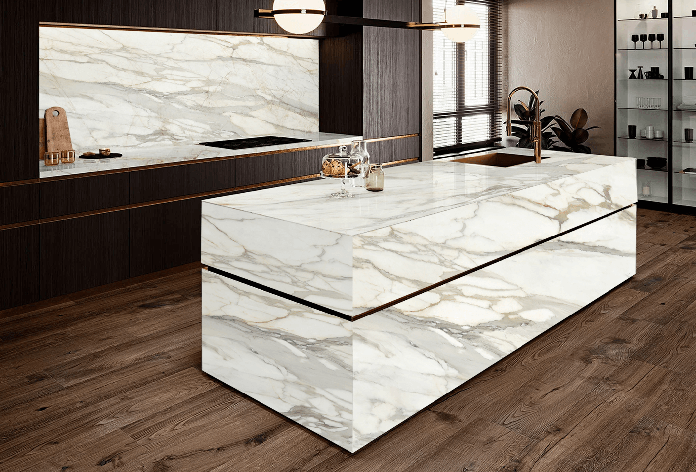 Porcelain worktop in a luxury kitchen